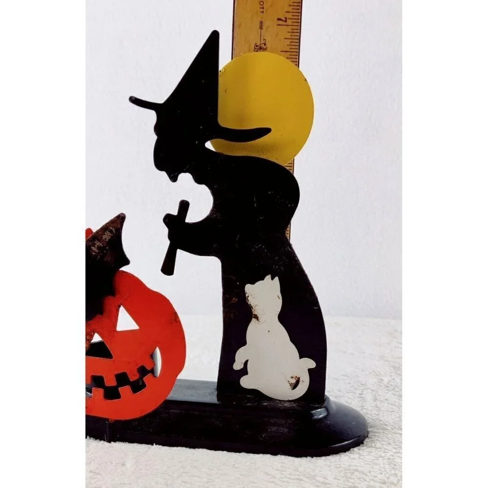 Halloween Vintage Tealight Metal Witch Cat Pumpkin Moon Classic Style Colors 90s